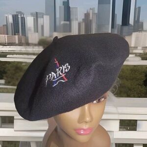 Chic Black Beret with Paris Embroidery.